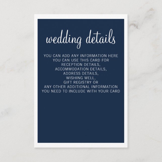 Navy Modern Wedding Details Enclosure Cards (Front)