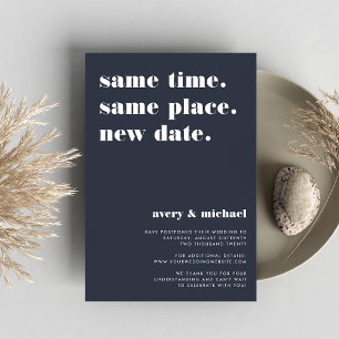 Navy Modern Wedding Postponement Announcement
