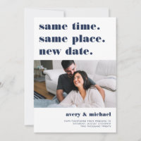 Navy | Modern Wedding Postponement Photo Save The Date