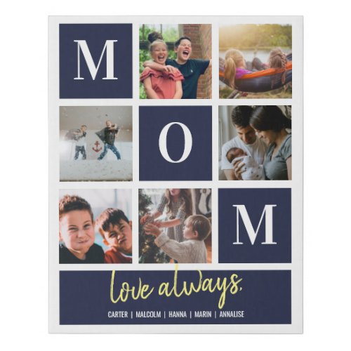 Navy Mom Colorblock Six Photo Collage Personalized Faux Canvas Print