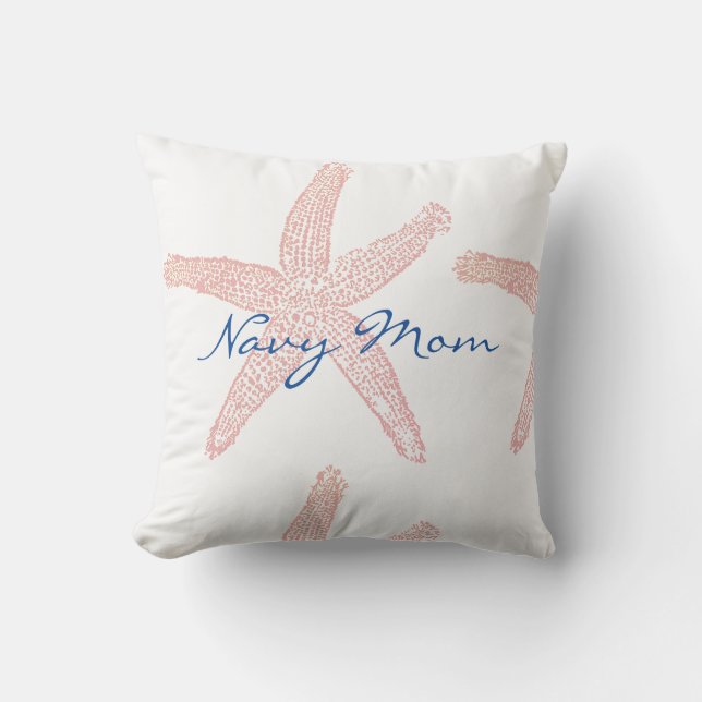 Navy Mom Gifts Starfish Nautical Beach Coral White Outdoor Pillow (Front)