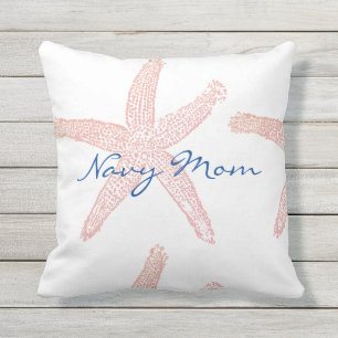 Navy Mom Gifts Starfish Nautical Beach Coral White Outdoor Pillow