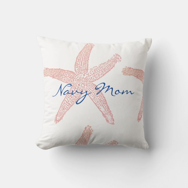 Navy Mom Gifts Starfish Nautical Beach Coral White Throw Pillow (Front)