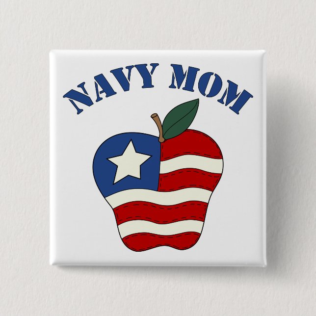 Navy Mom Patriotic Apple Pinback Button (Front)