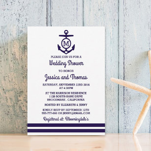 Navy Monogram Anchor Nautical Wedding Shower Invitation