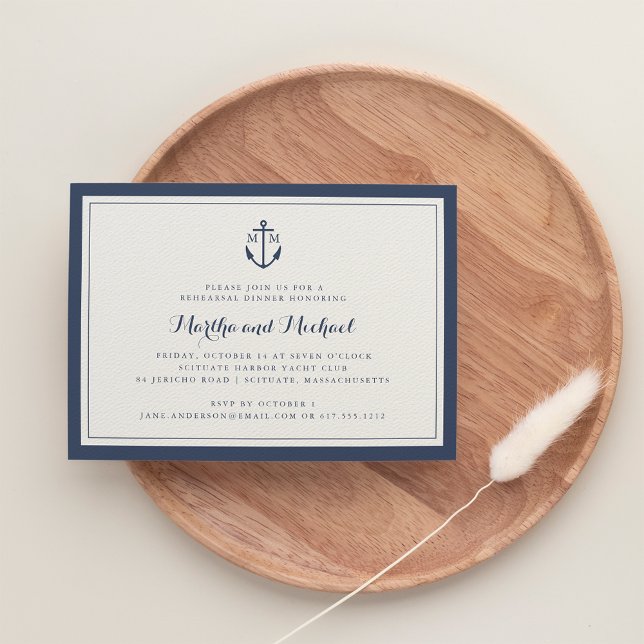 Navy Monogram Anchor Rehearsal Dinner Invitation (Creator Uploaded)