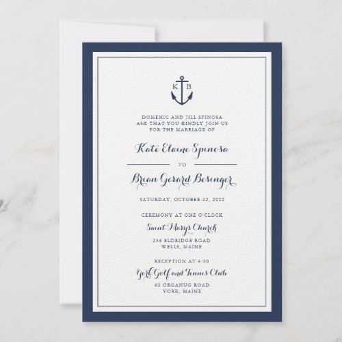 Navy Monogram Anchor Wedding Invitation