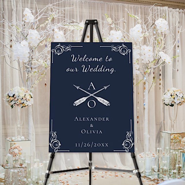 Navy Monogram and Arrows Wedding Welcome Sign (Creator Uploaded)