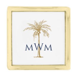 Navy Monogram Artistic Gold Palm Tree Tropical Gold Finish Lapel Pin