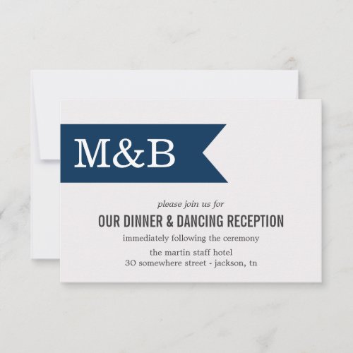 Navy Monogram Banner Wedding Reception Cards Custom Announcement