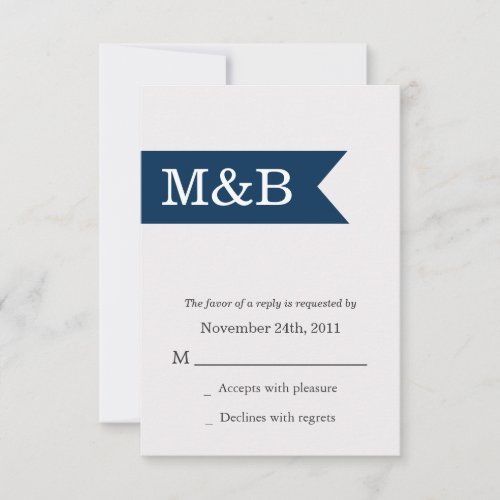 Navy Monogram Banner Wedding RSVP Cards Invites