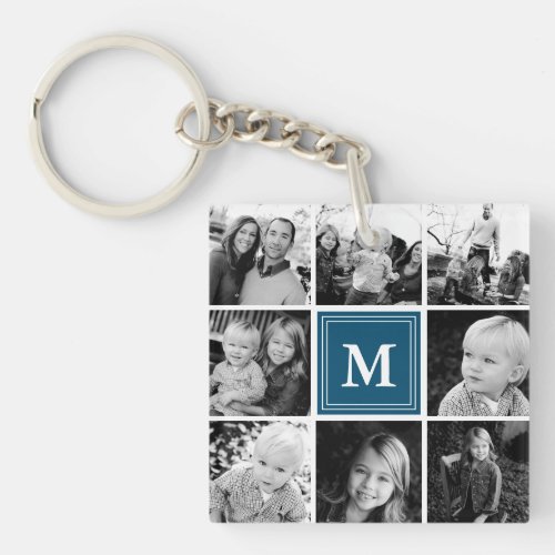 Navy Monogram Family Photo Collage Keychain