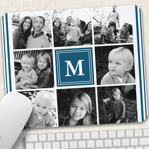 Custom Mousepads 14 Navy Monogram Family Photo Collage Mouse Pad