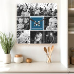 Navy Monogram Family Photo Collage Square Wall Clock<br><div class="desc">Showcase your cherished family memories with this personalized square wall clock. Featuring a stylish navy blue background and a collage of your favorite photos, this clock is a unique and sentimental addition to any home. Add your family initial for a personal touch. A perfect gift for weddings, anniversaries, or housewarmings....</div>