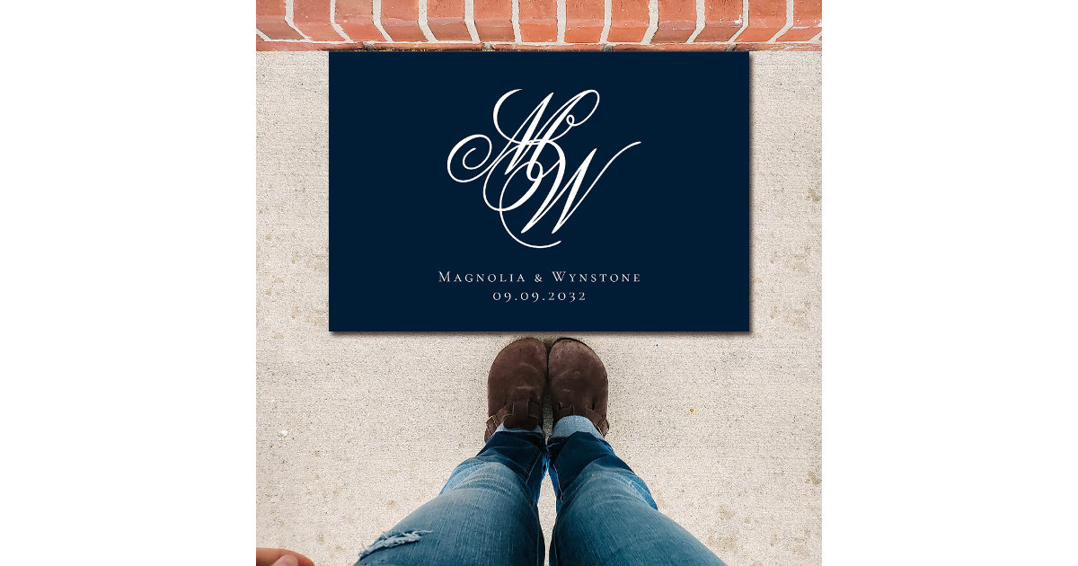 Navy Monogram Newlyweds Doormat Zazzle