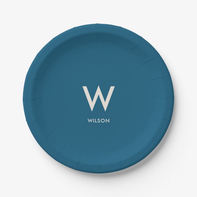 Navy Monogram Personal Party Paper Plates (Front)