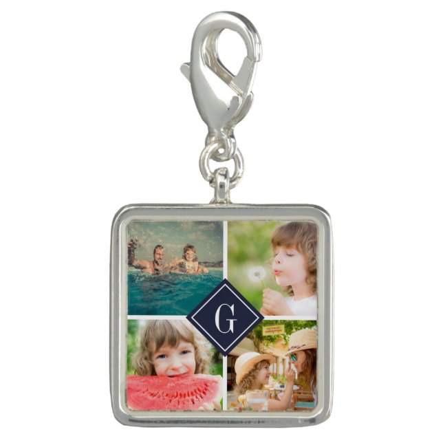 Navy Monogram Photo Collage Charm (Front)
