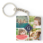 Navy Monogram Photo Collage Keychain Navy Monogram Photo Collage Keychain