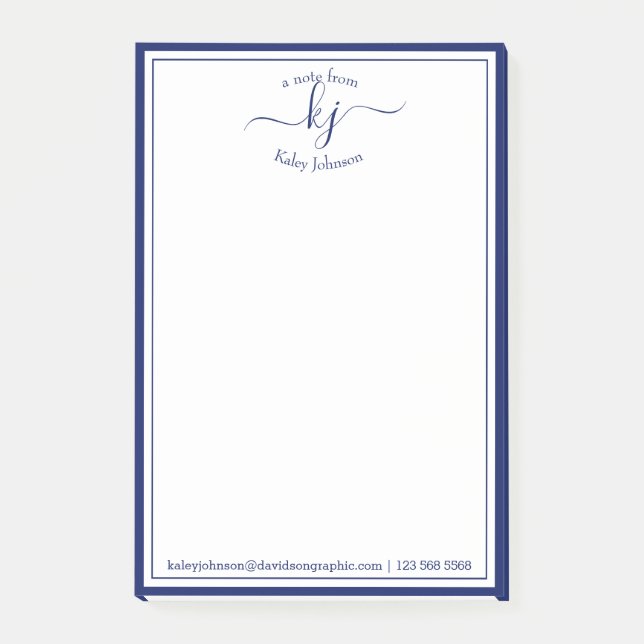 Navy Monogram Script From The Desk Of Post-it Note (Front)