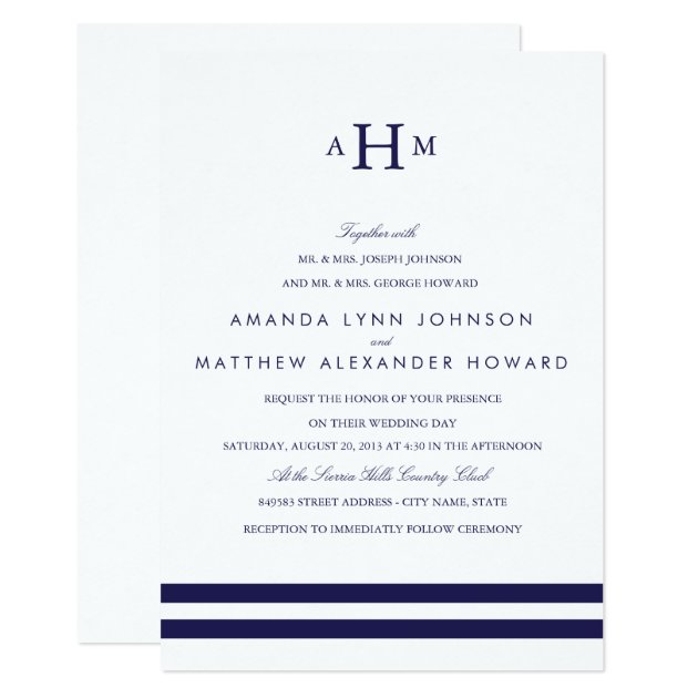 Navy Monogram Wedding Invitation