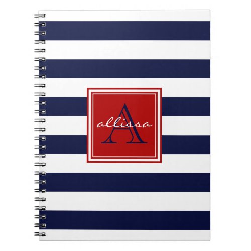 Navy Monogrammed Awning Stripe Notebook