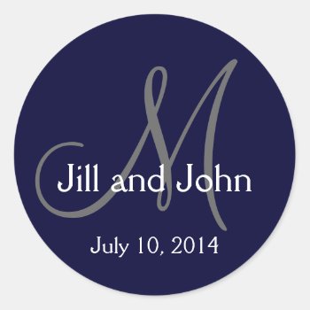 Navy Monograms Names Date Wedding Stickers by MonogramGalleryGifts at Zazzle