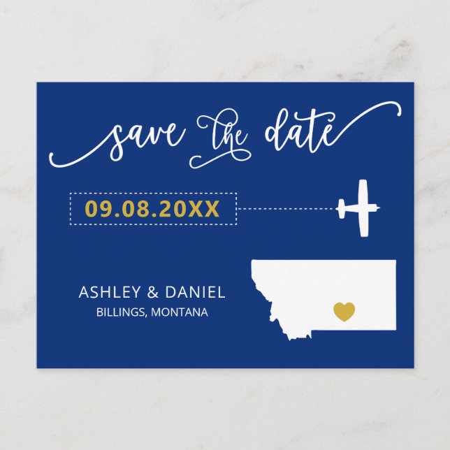 Navy Montana Wedding Save the Date Map Postcard (Front)