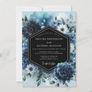 Navy Moody Anemone Wedding Invitation