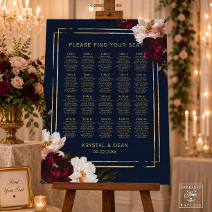 Navy Moody Burgundy Blush Floral Wedding Seating Foam Board