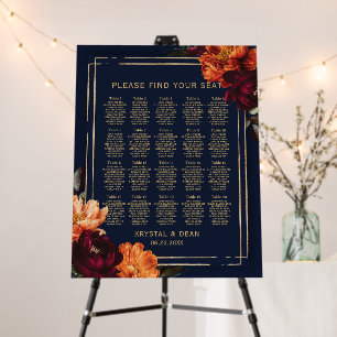Navy Moody Burgundy Orange Floral Wedding Seating Foam Board