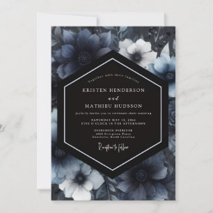 Navy Moody Floral Whimsy Wedding Invitation