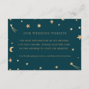 Navy Moon Gold Stars Wedding Website RSVP QR Cod Enclosure Card