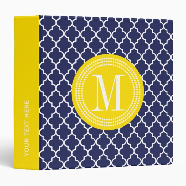 Navy Moroccan Tiles Lattice Personalized 3 Ring Binder (Front/Spine)