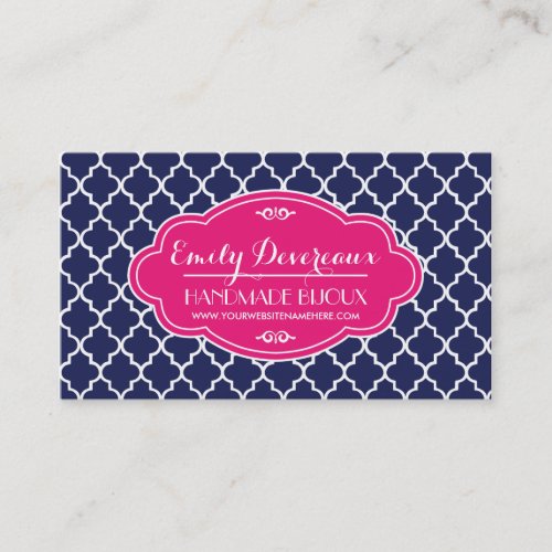 Navy Moroccan Tiles Lattice Personalized Business Card