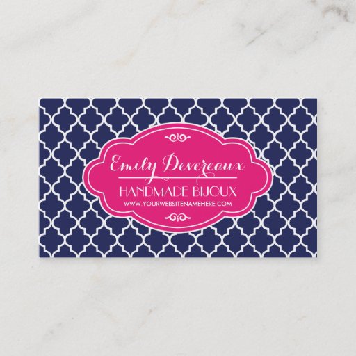 Customizable Navy Moroccan Tiles Lattice Personalized Business Card