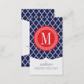 Navy Moroccan Tiles Lattice Personalized Business Card (Front/Back)