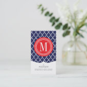 Navy Moroccan Tiles Lattice Personalized Business Card (Standing Front)
