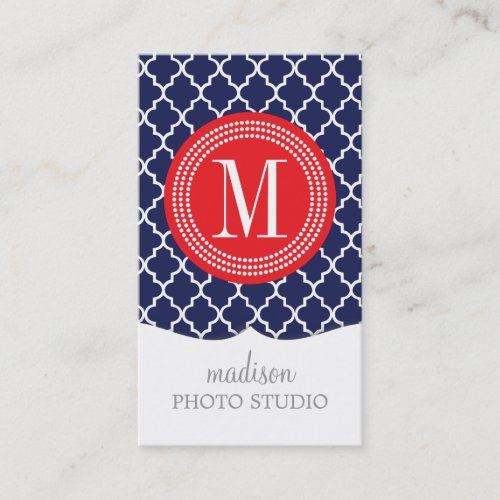 Navy Moroccan Tiles Lattice Personalized Business Card Templates