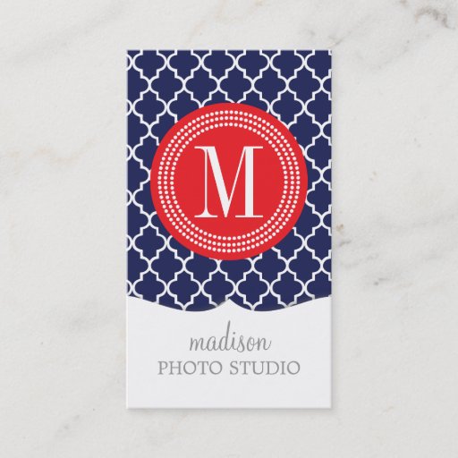 Customizable Navy Moroccan Tiles Lattice Personalized Business Card Templates