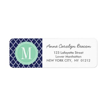 Navy Moroccan Tiles Lattice Personalized Label by Jujulili at Zazzle