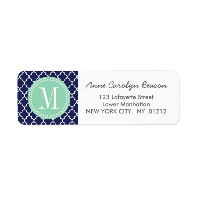 Navy Moroccan Tiles Lattice Personalized Label (Front)