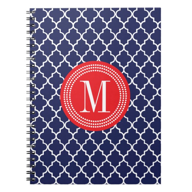 Navy Moroccan Tiles Lattice Personalized Notebook (Front)
