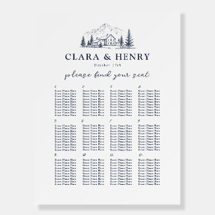 Navy Mountain Winter Wedding Seating Chart Foam Board