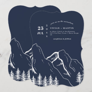 Navy Mountains Pine Tree Outdoor Wedding Invitation