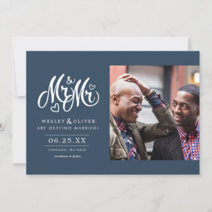 Navy Mr. & Mr. Script - Save the Date with Photo