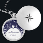 Navy Musical Wedding 1st Christmas Necklace<br><div class="desc">Keepsake Necklaces Choose either Silver Plated Gold Finish or Sterling Silver Unique Personalized Custom !st Christmas Gift Wedding Keepsake Wedding Party Necklaces - to change background color - click customize - click edit - choose last tool in drop down menu and choose from one of the colors shown or enter...</div>