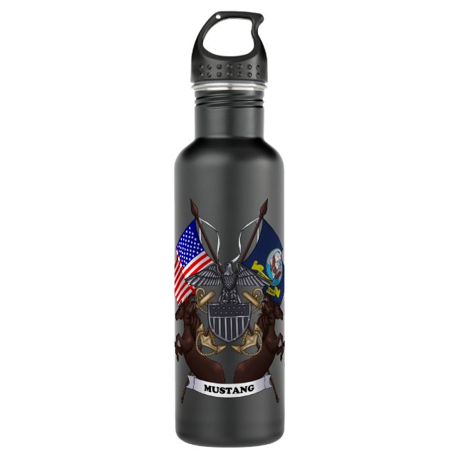 Navy Mustang Water Bottle (Front)