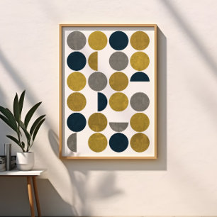 Navy, Mustard, Grey, Mid Century Modern Circles Poster