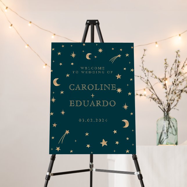 Navy Mystical Gold Stars Moon Astronom Welcome  Foam Board (In Situ (Stand))