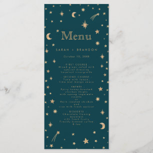 Navy Mystical Gold Stars Moon Astronomy Wedding Menu